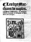 Sample image of Les sept marchans de naples : Cestassauoir Laduenturier. Le religieux. Lescolier. Laueugle. Le vilageois. Le marchant. Et le bragart.